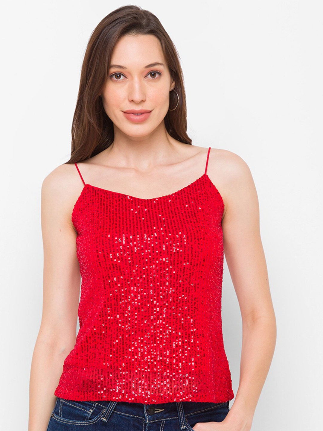 

Globus Red Embellished Net Top