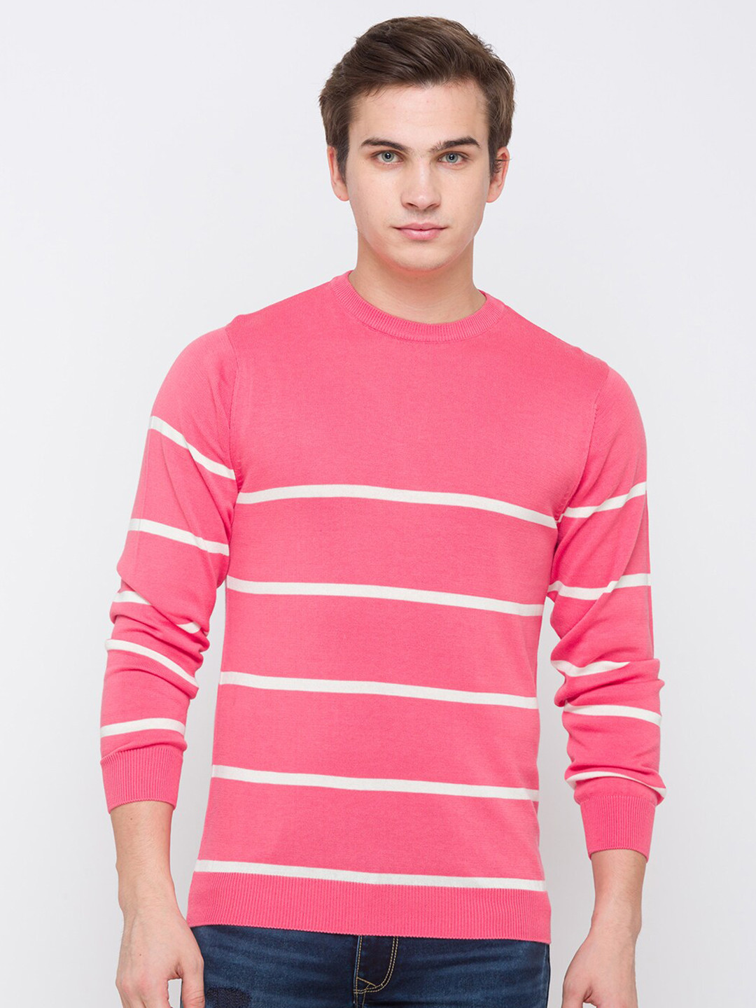 

Globus Men Pink Striped Pockets T-shirt