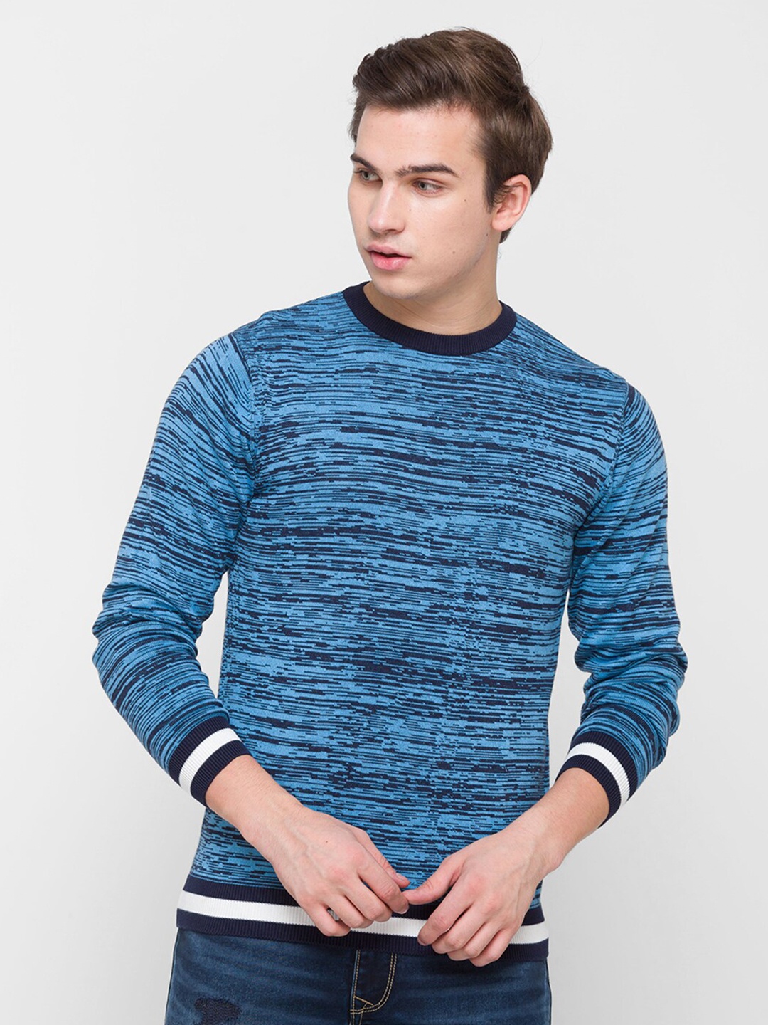 

Globus Men Blue Striped Pockets T-shirt