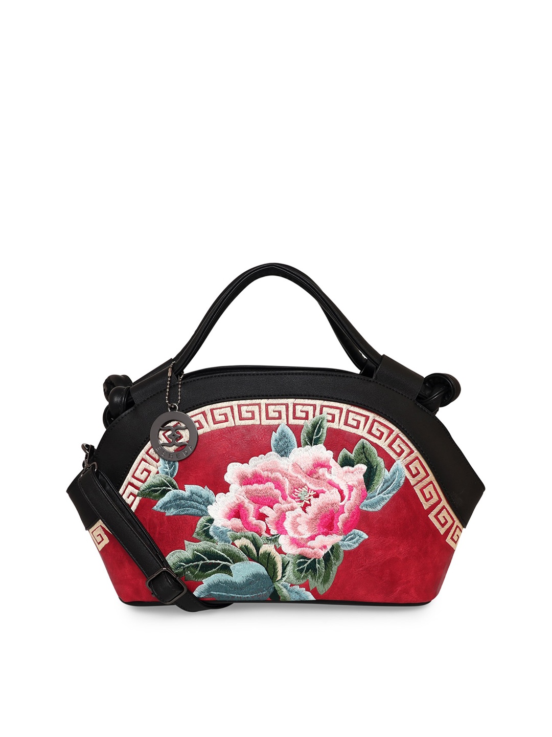 

ESBEDA Red Floral Embroidered Structured Handheld Bag