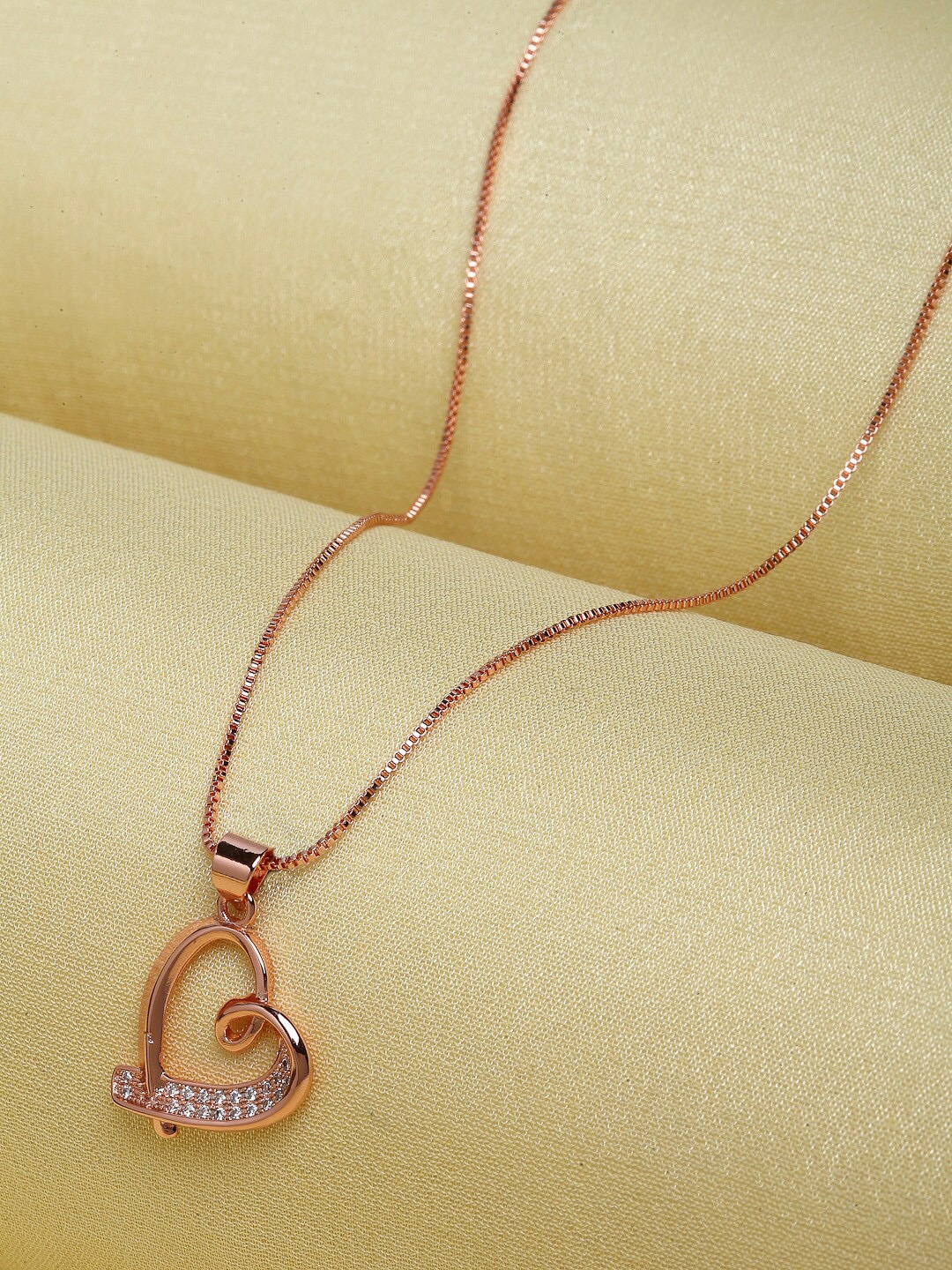 

Ferosh Rose Gold-Toned & White Stone Studded Heart Pendant With Chain