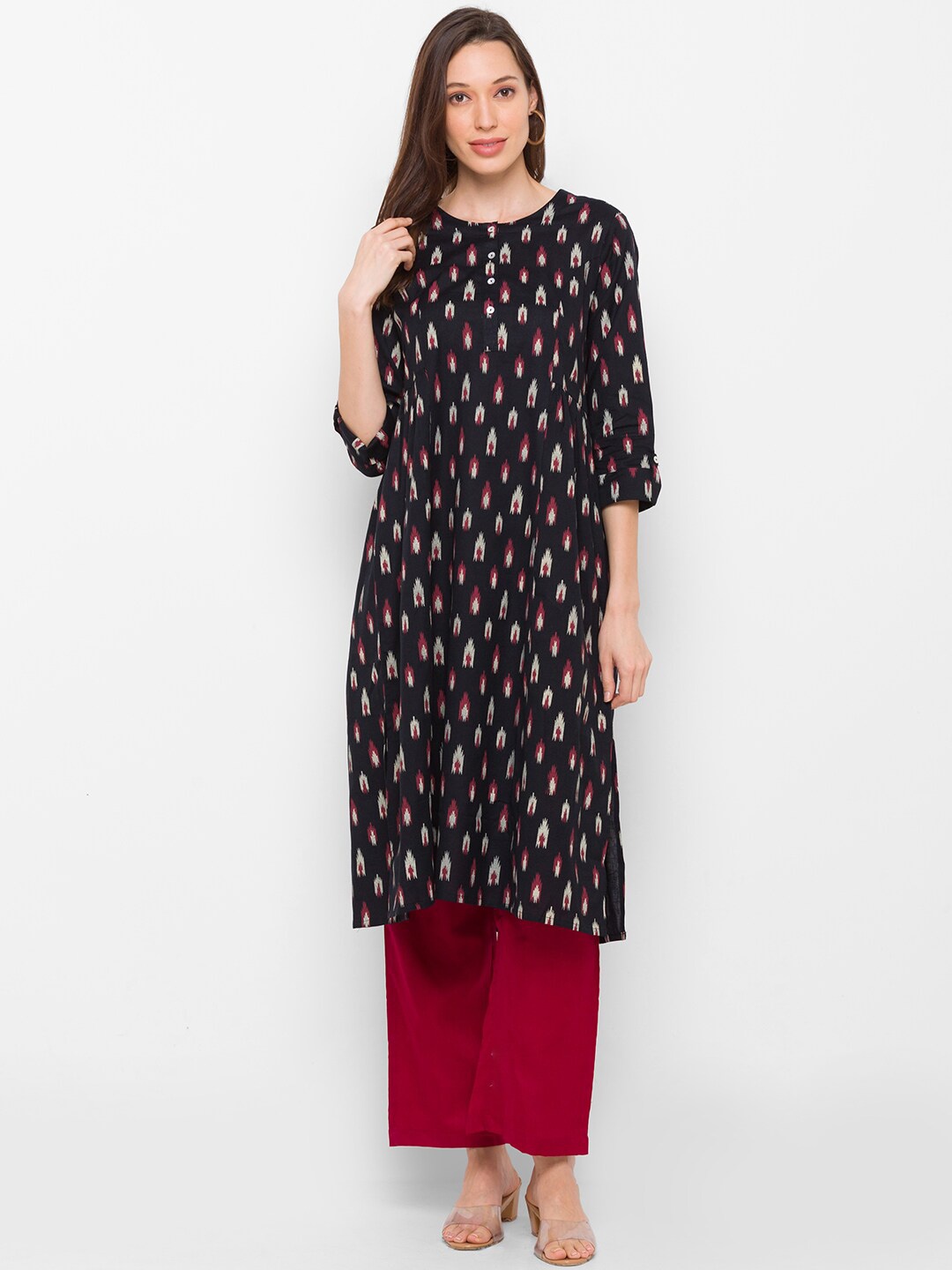 

Globus Women Black & White Ethnic Motifs Printed Cotton Kurta