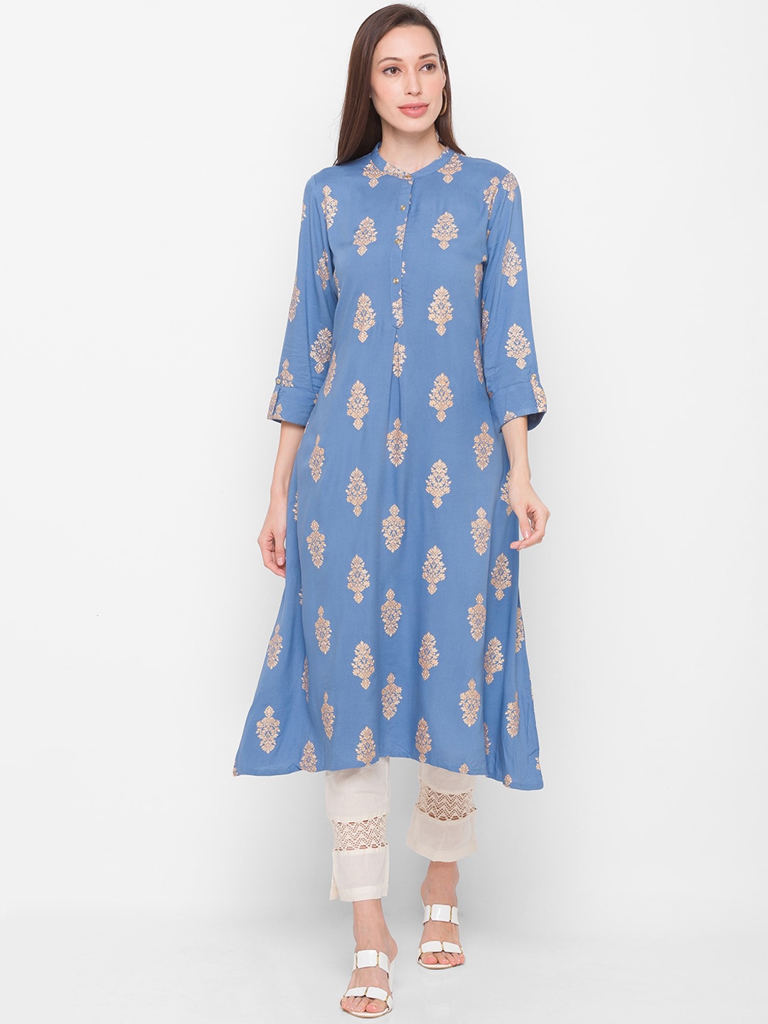 

Globus Women Blue & Beige Ethnic Motifs Printed Kurta