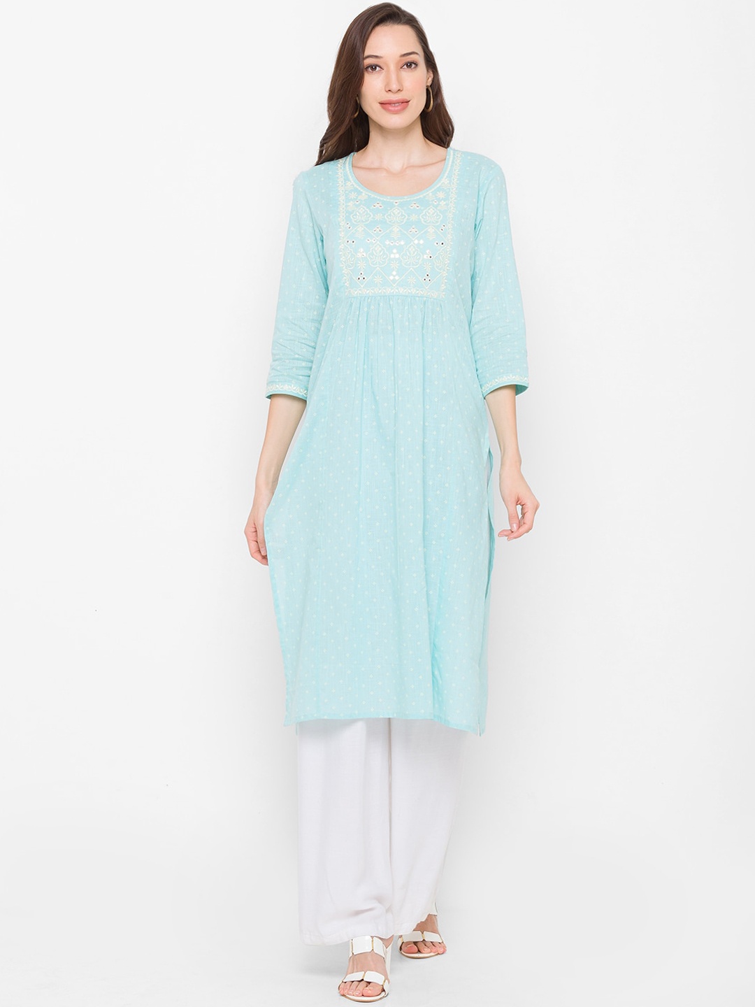 

Globus Women Blue Embroidered Thread Work Anarkali Kurta