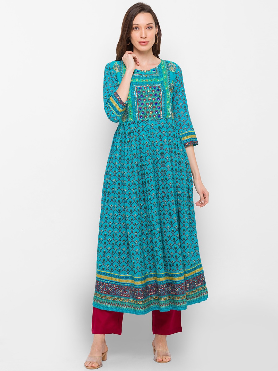 

Globus Women Blue Ethnic Motifs Printed Anarkali Kurta