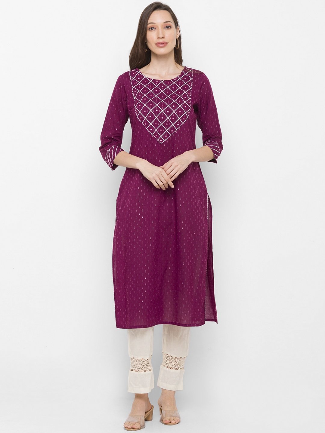 

Globus Women Red Ethnic Motifs Embroidered Kurta