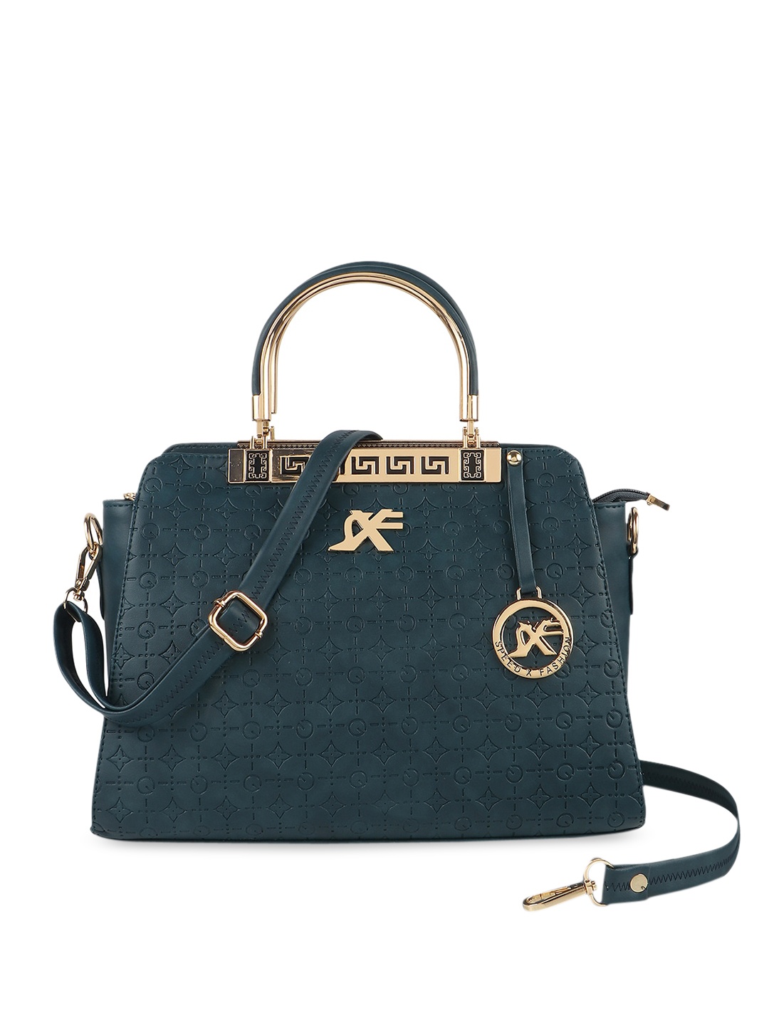 

SXF SPEED X FASHION Turquoise Blue Textured Structured Handheld Bag