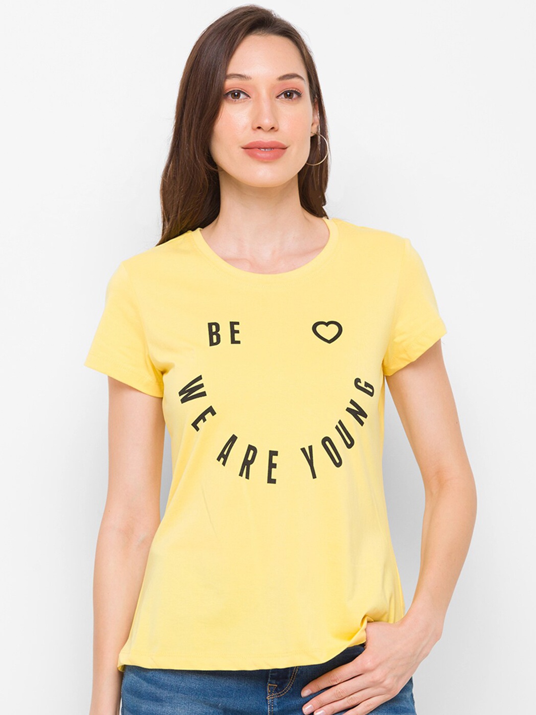 

Globus Women Yellow Typography Printed T-shirt