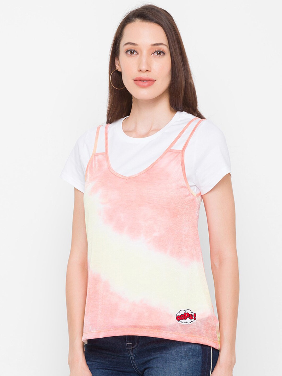 

Globus Women Pink Dyed V-Neck Raw Edge T-shirt