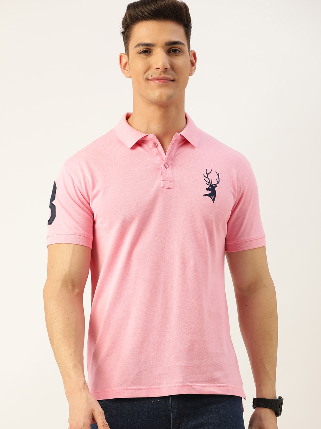 

PORTBLAIR Men Pink Brand Logo Printed Polo Collar T-shirt