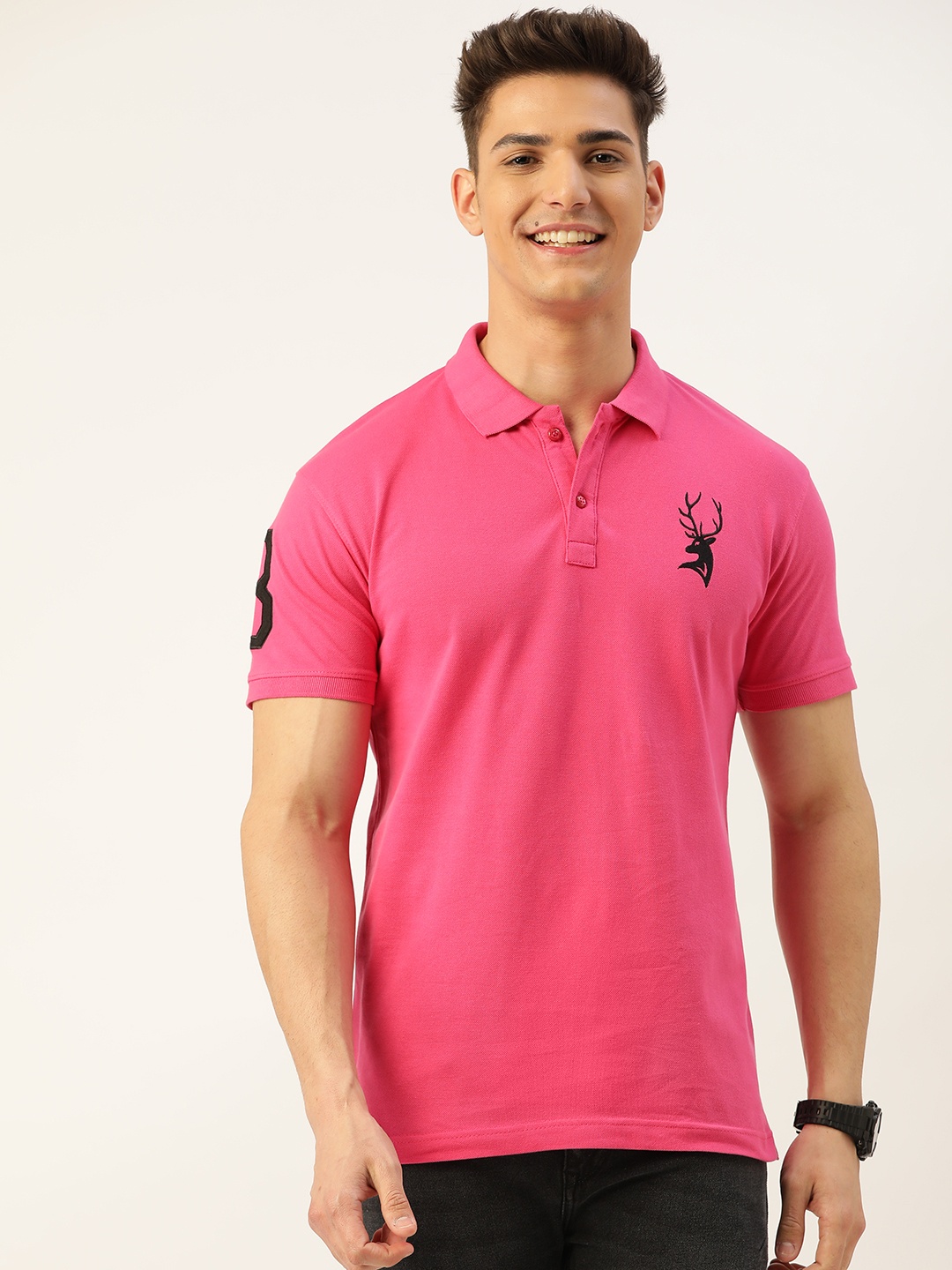 

PORTBLAIR Men Pink Brand Logo Printed Polo Collar T-shirt