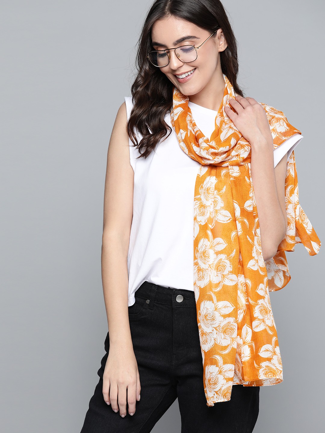 

Mast & Harbour Women Mustard Yellow & White Printed Scarf