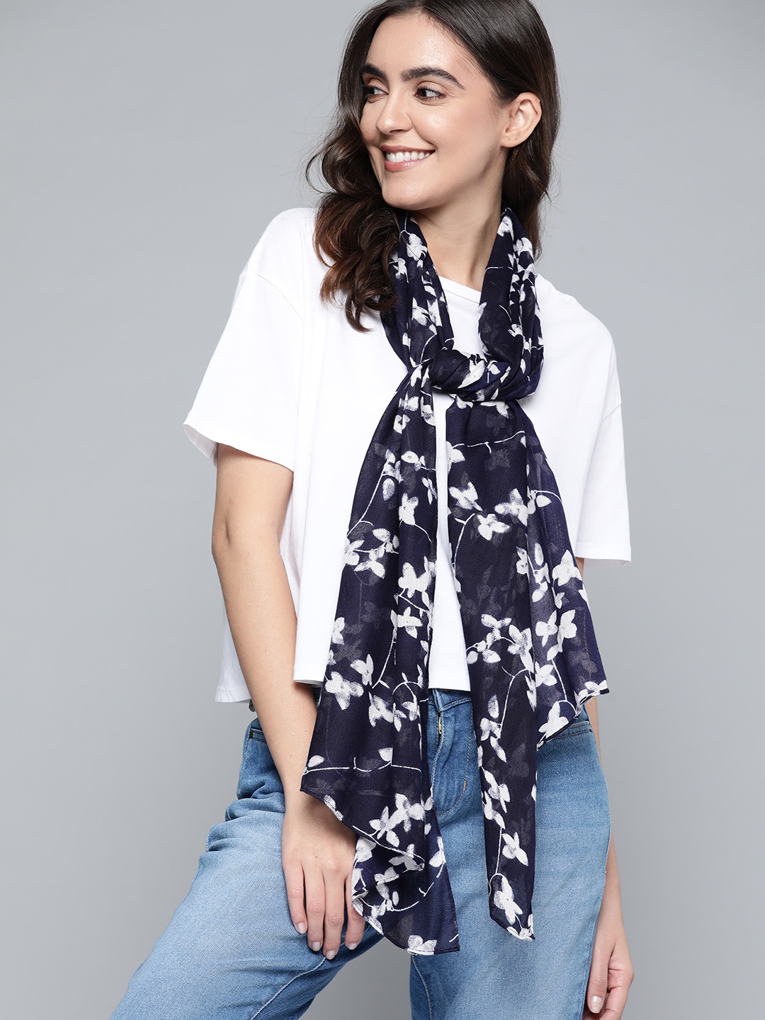 

Mast & Harbour Women Navy Blue & White Printed Scarf