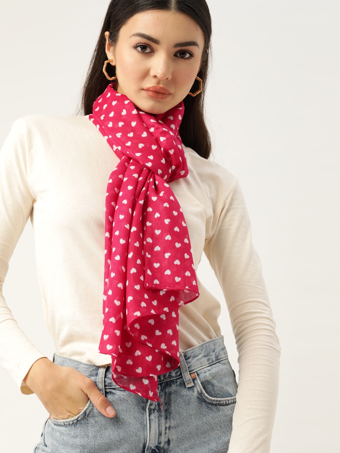 

DressBerry Women Pink & White Printed Scarf