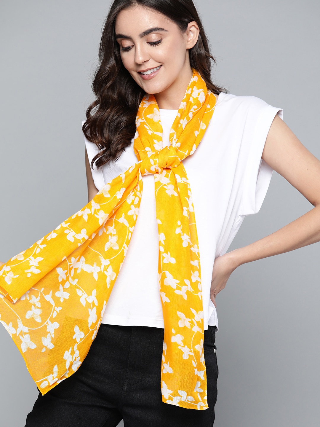 

Mast & Harbour Women Mustard Yellow & White Printed Scarf