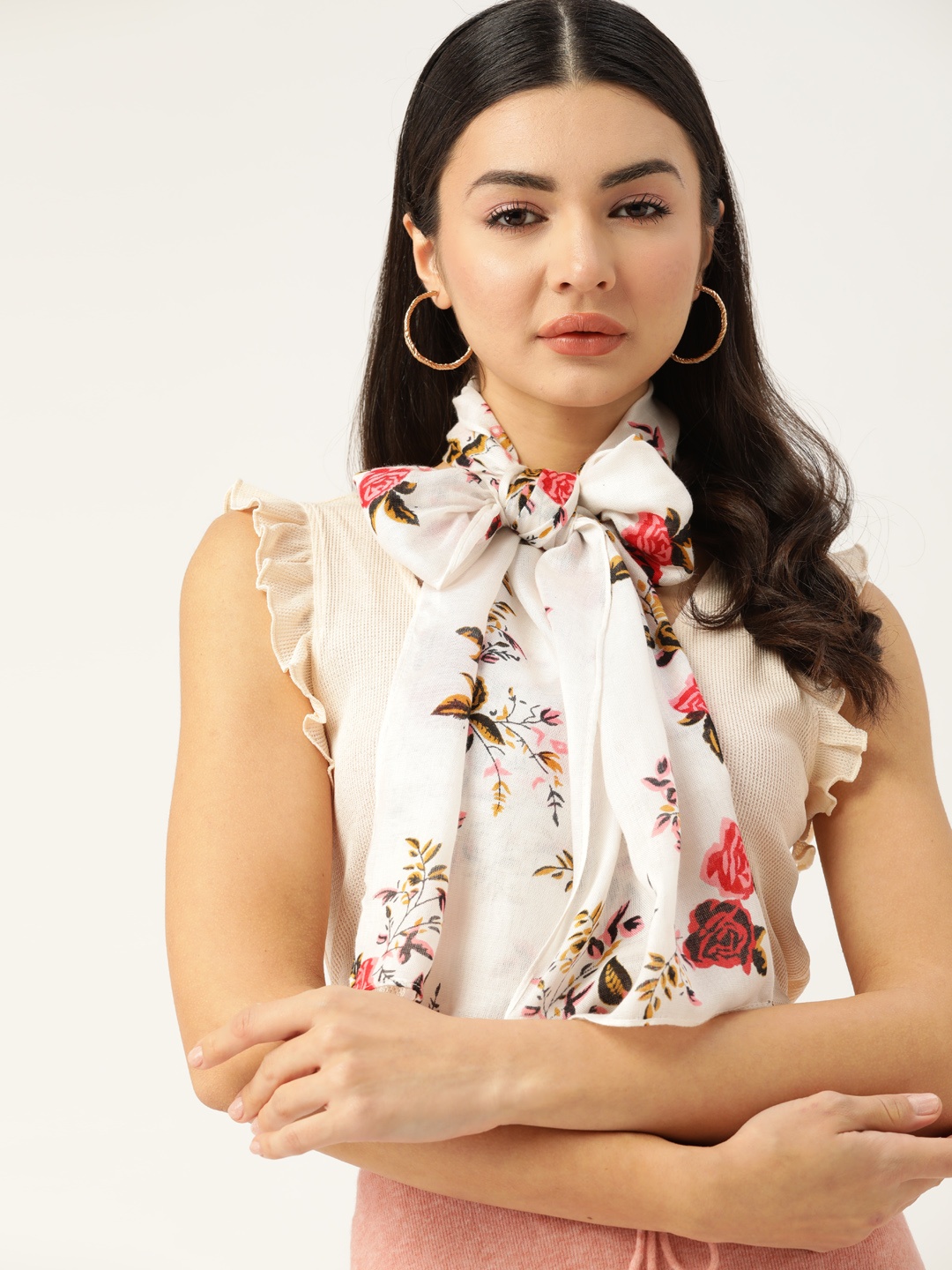 

DressBerry Women White & Red Floral Printed Scarf