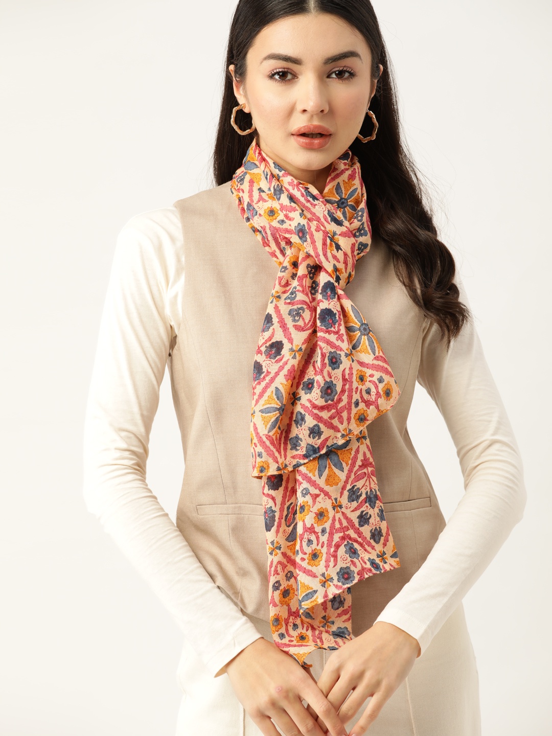 

DressBerry Women Beige & Blue Printed Scarf