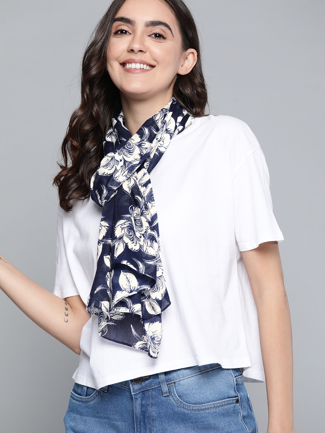 

Mast & Harbour Women Navy Blue & White Printed Scarf