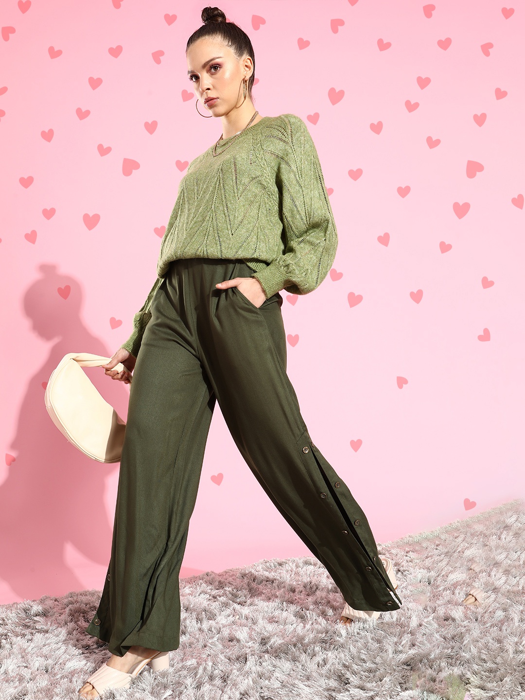 

Style Quotient Women Alluring Olive Solid Flared Trousers