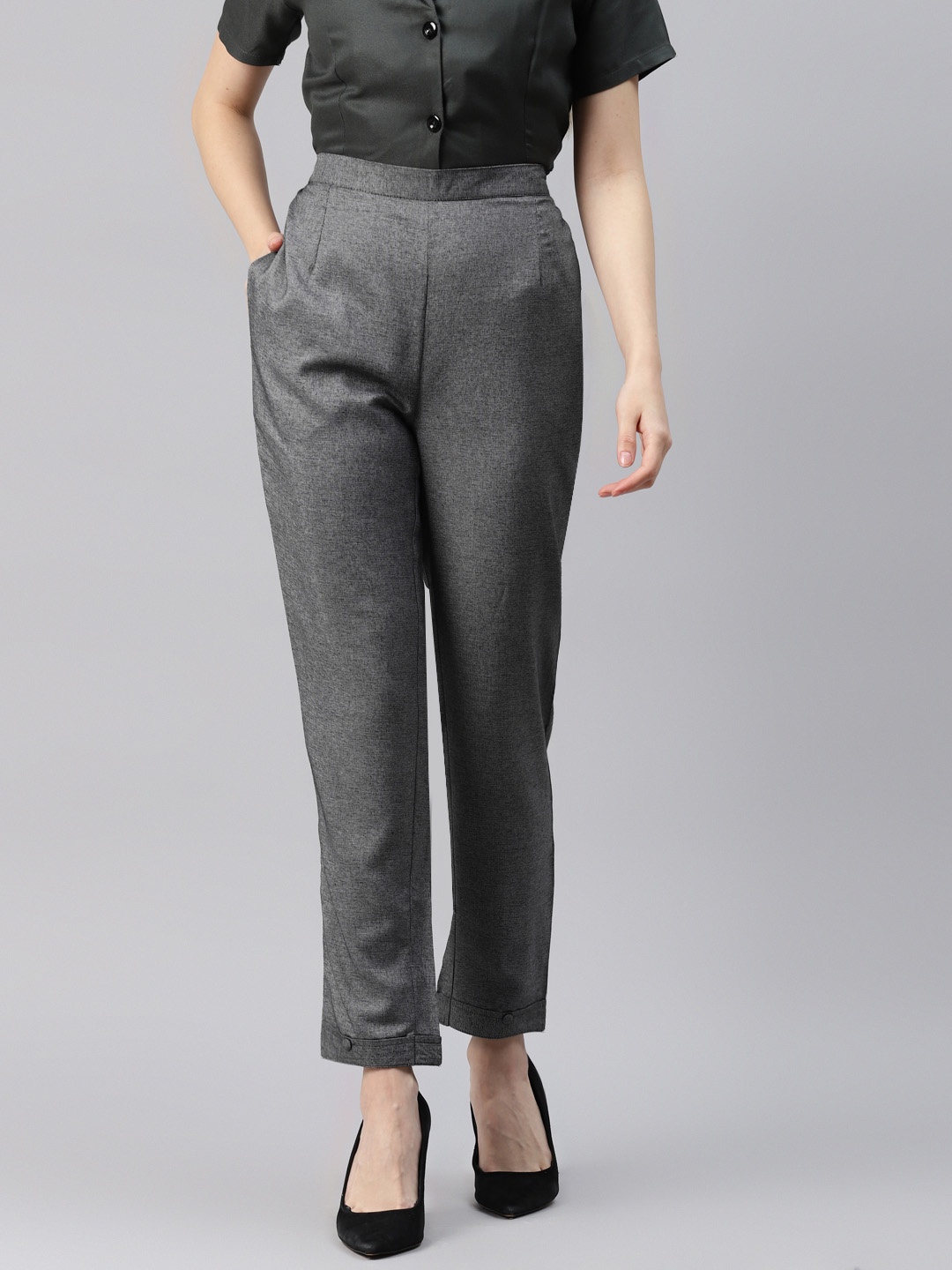 

Cottinfab Women Grey Solid Plain Regular Trousers