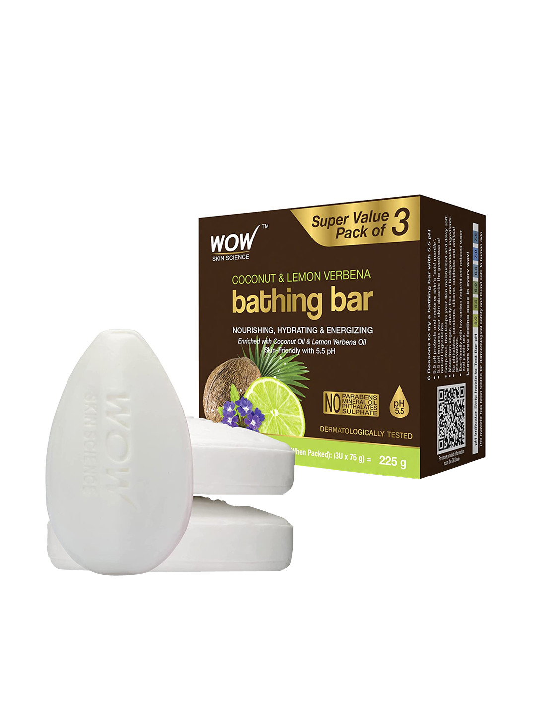 

WOW SKIN SCIENCE Pack Of 3 Coconut & Lemon Verbena Bathing Bar 225g, White
