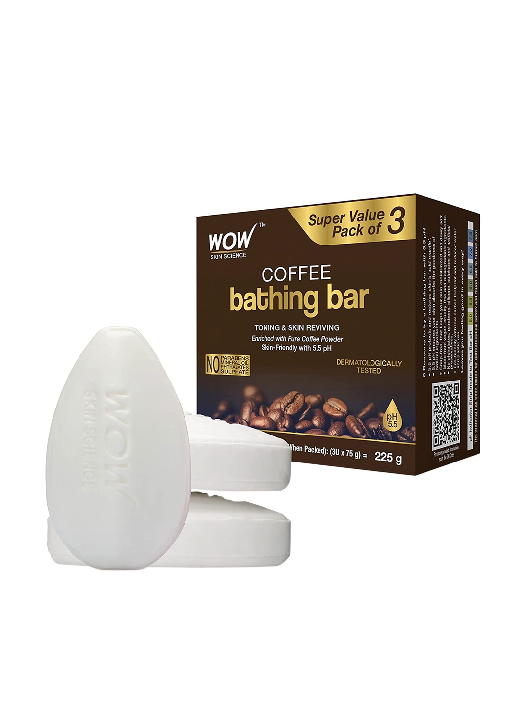 

WOW SKIN SCIENCE Set Of 3 Coffee Bathing Bar With 5.5 Ph 225 g, White