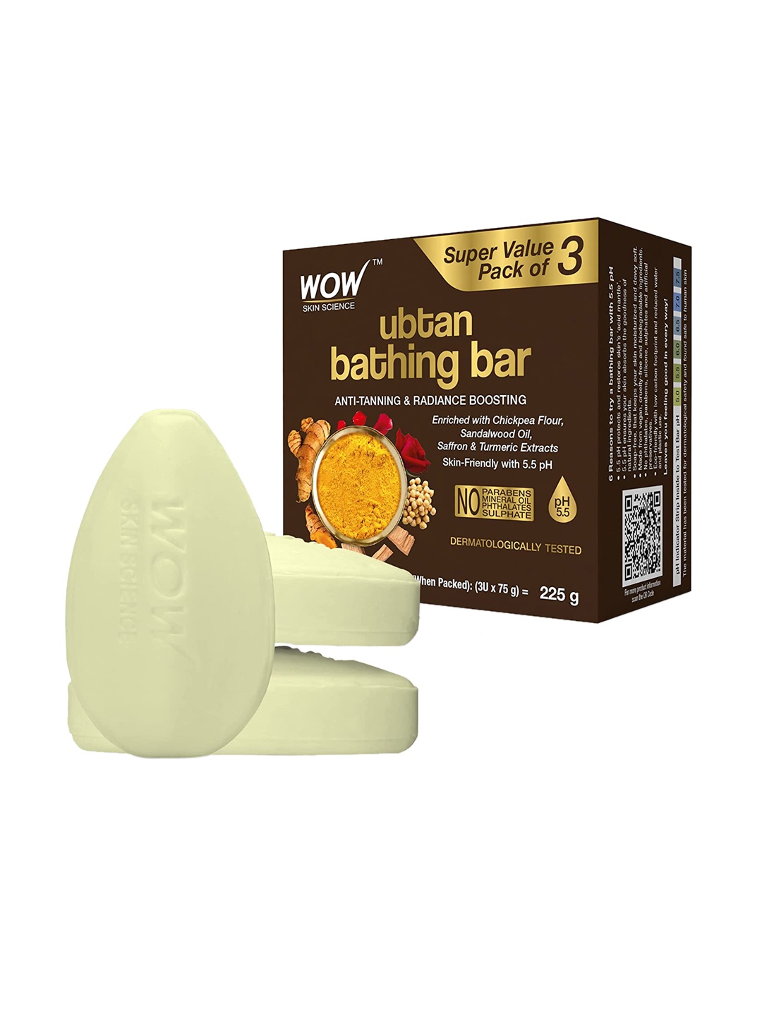 

WOW SKIN SCIENCE Set Of 3 Ubtan Bathing Bars 225 g, White