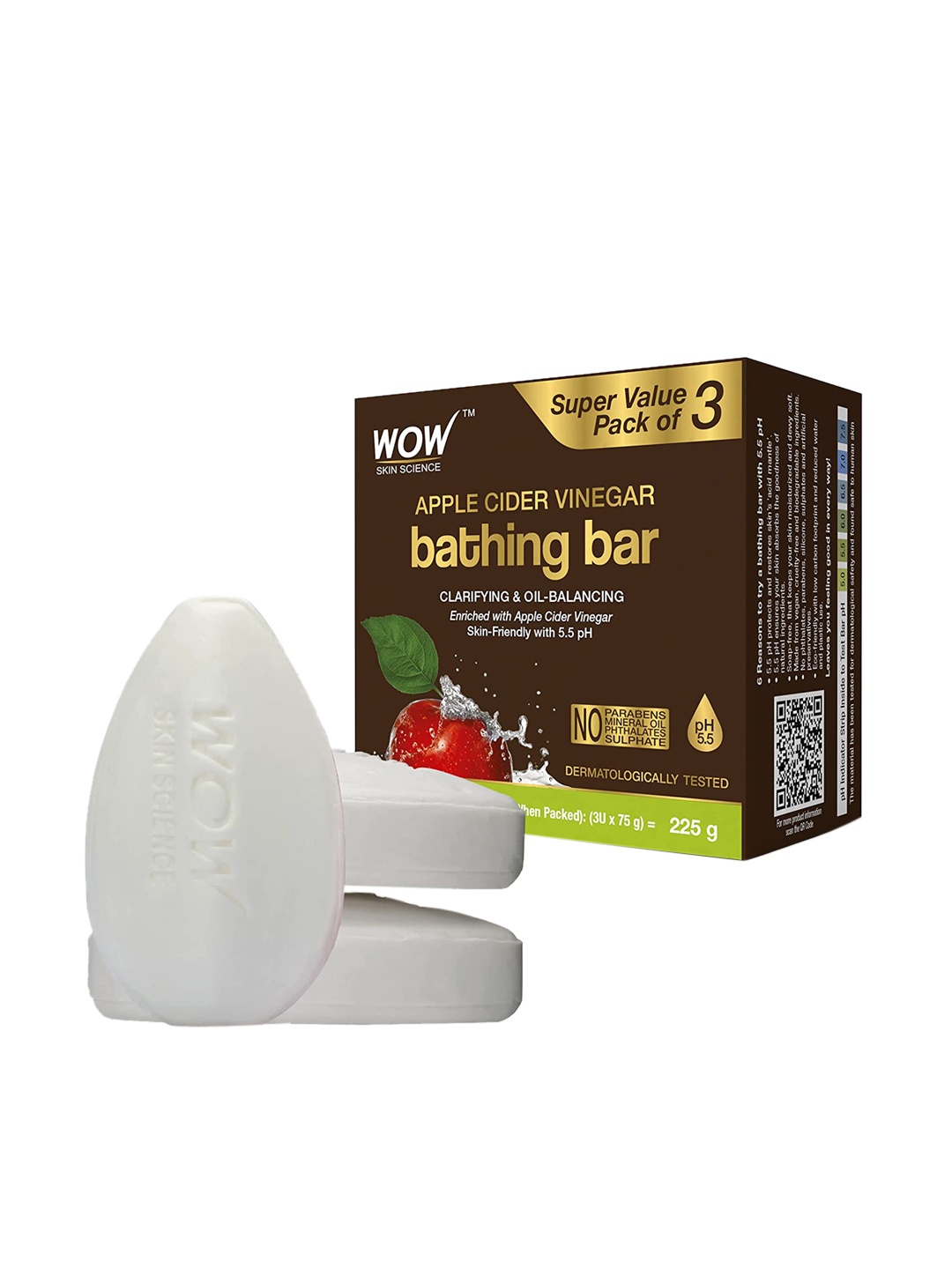

WOW SKIN SCIENCE Apple Cider Vinegar Soap Skin-Friendly with 5.5 pH Combo 225 gm, White