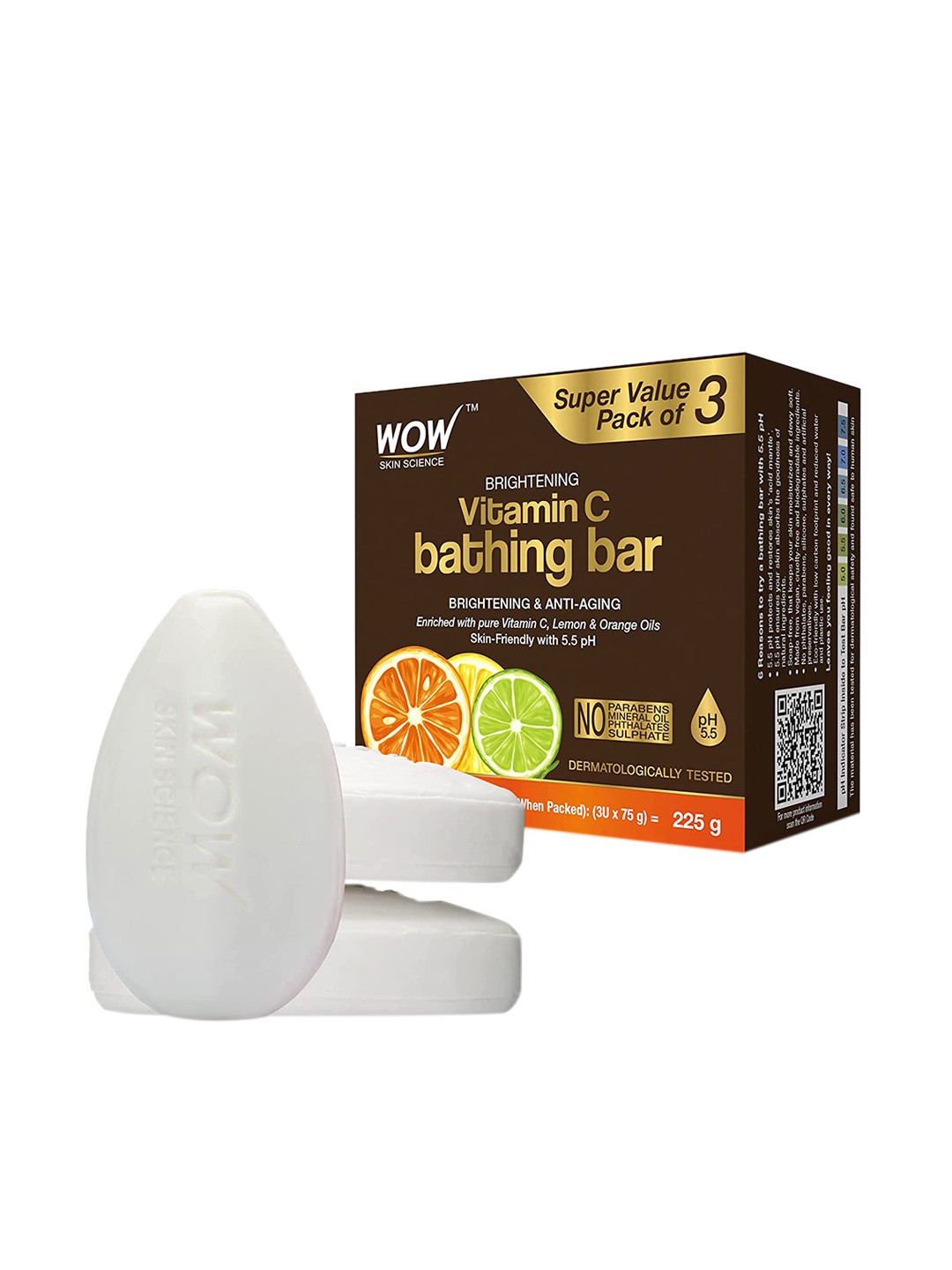 

WOW SKIN SCIENCE Set Of 3 Vitamin C Soaps 225 g, White