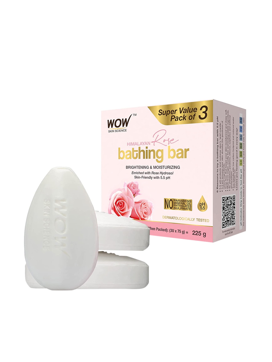 

WOW SKIN SCIENCE Set Of 3 Himalayan Rose Bathing Bar With 5.5 Ph 225 g, White