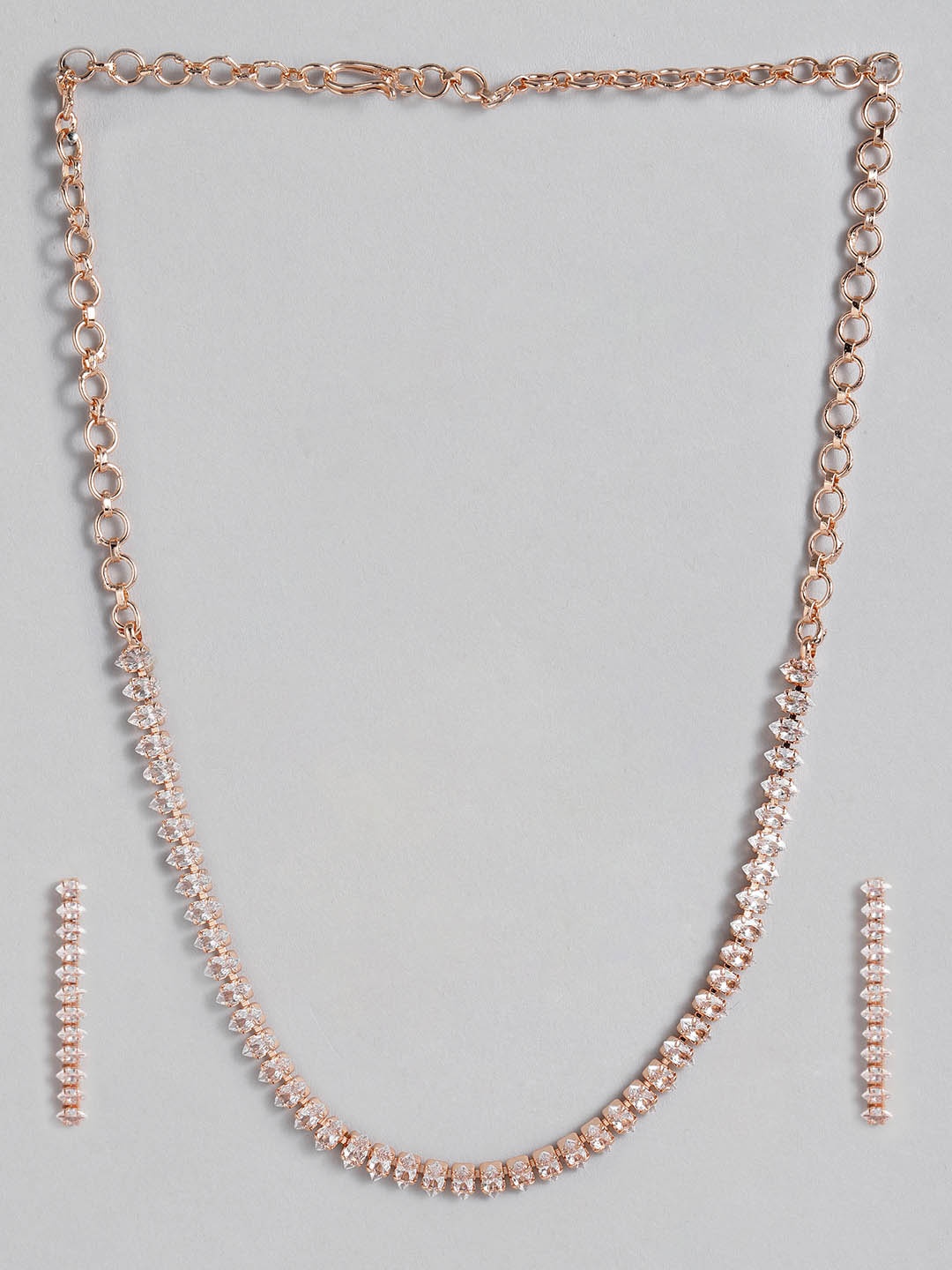 

AccessHer Off-White Rose-Gold Plated AD Studded Handcrafted Jewellery Set