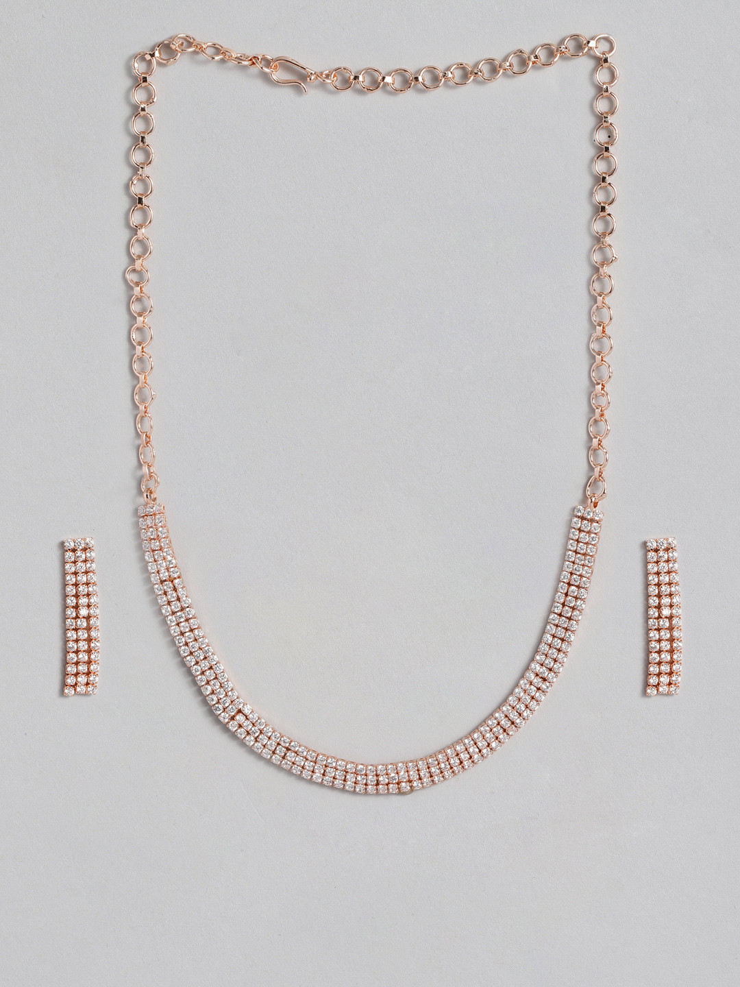 

AccessHer Off-White Rose-Gold Plated AD Studded Handcrafted Jewellery Set