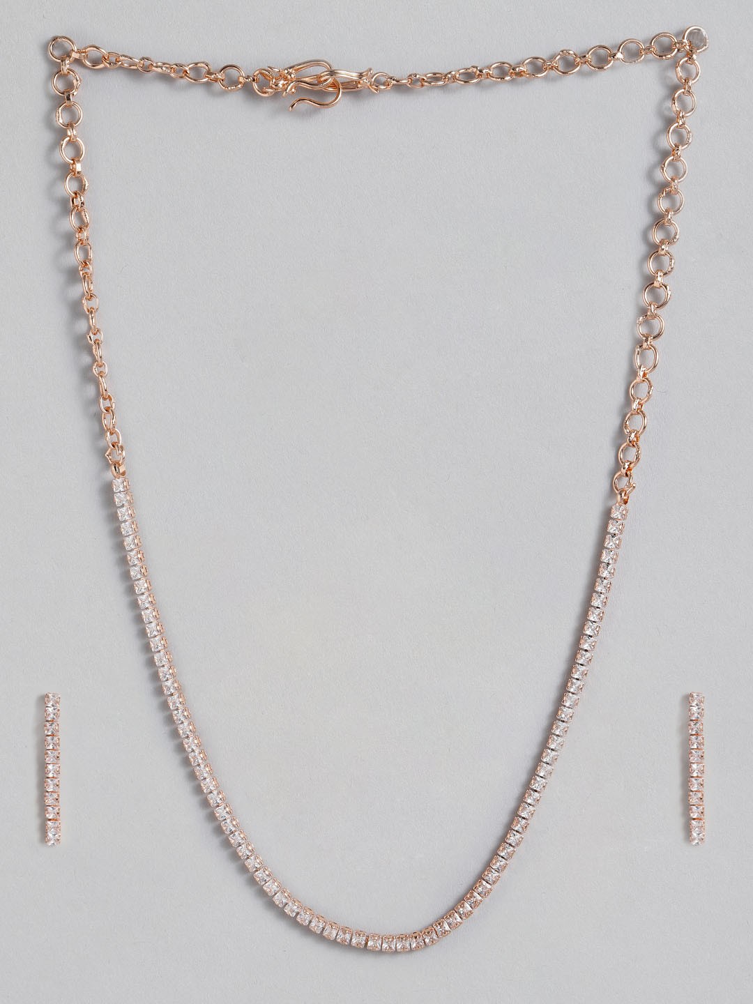 

AccessHer Off-White Rose-Gold Plated AD Studded Handcrafted Jewellery Set