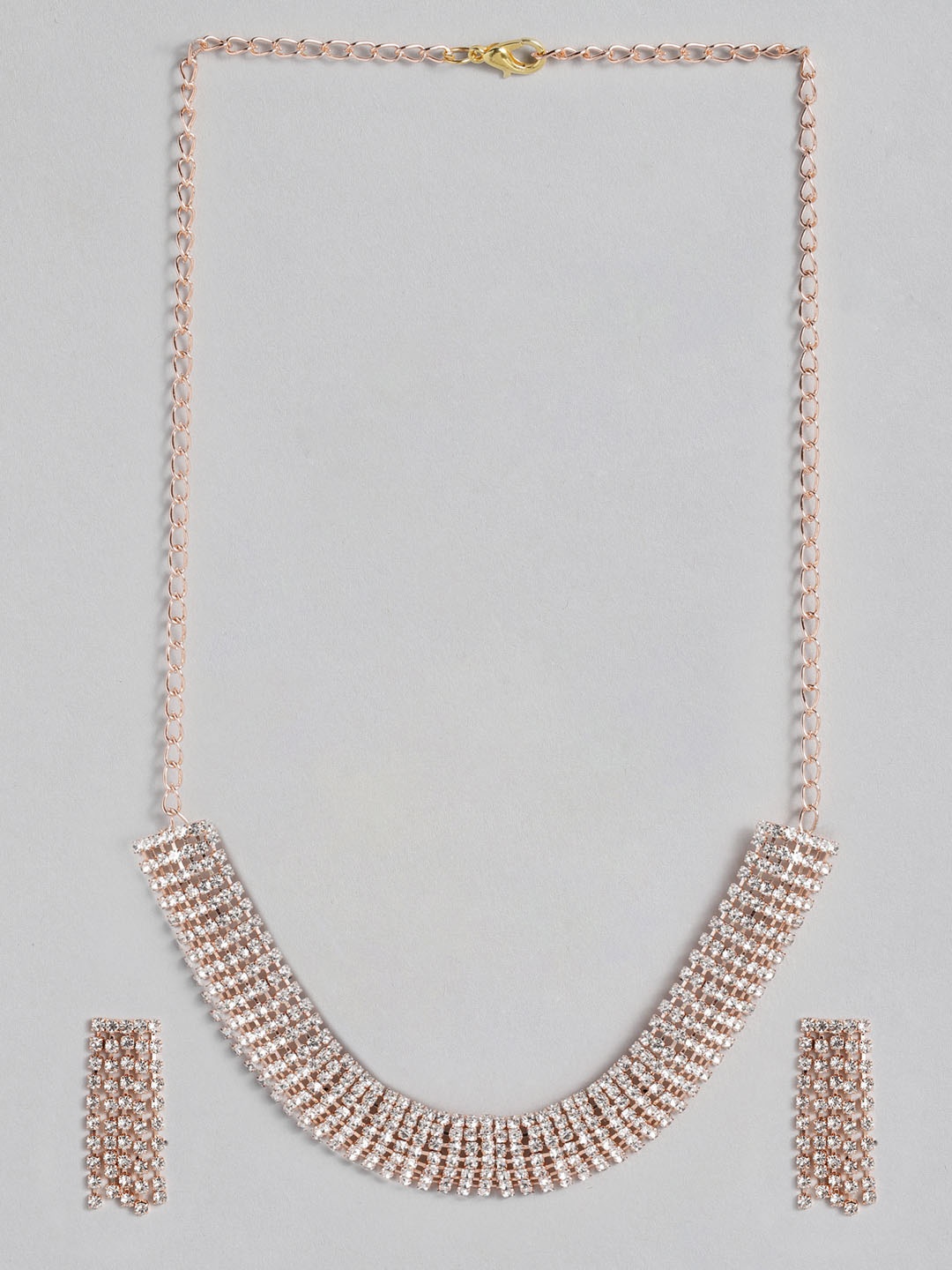 

AccessHer Off-White Rose-Gold Plated AD Studded Handcrafted Jewellery Set