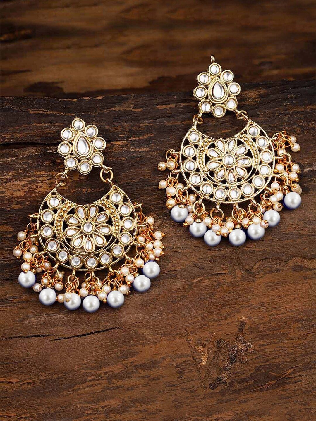

LIVE EVIL Gold-Plated & White Crescent Shaped Chandbalis
