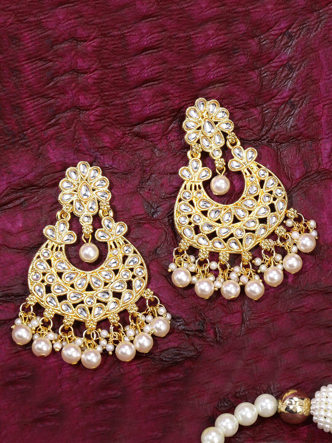 

LIVE EVIL Gold-Plated & White Crescent Shaped Chandbalis