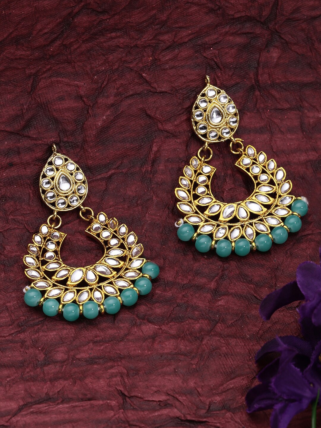

LIVE EVIL Gold-Plated White & Sea Green Teardrop Shaped Drop Earrings