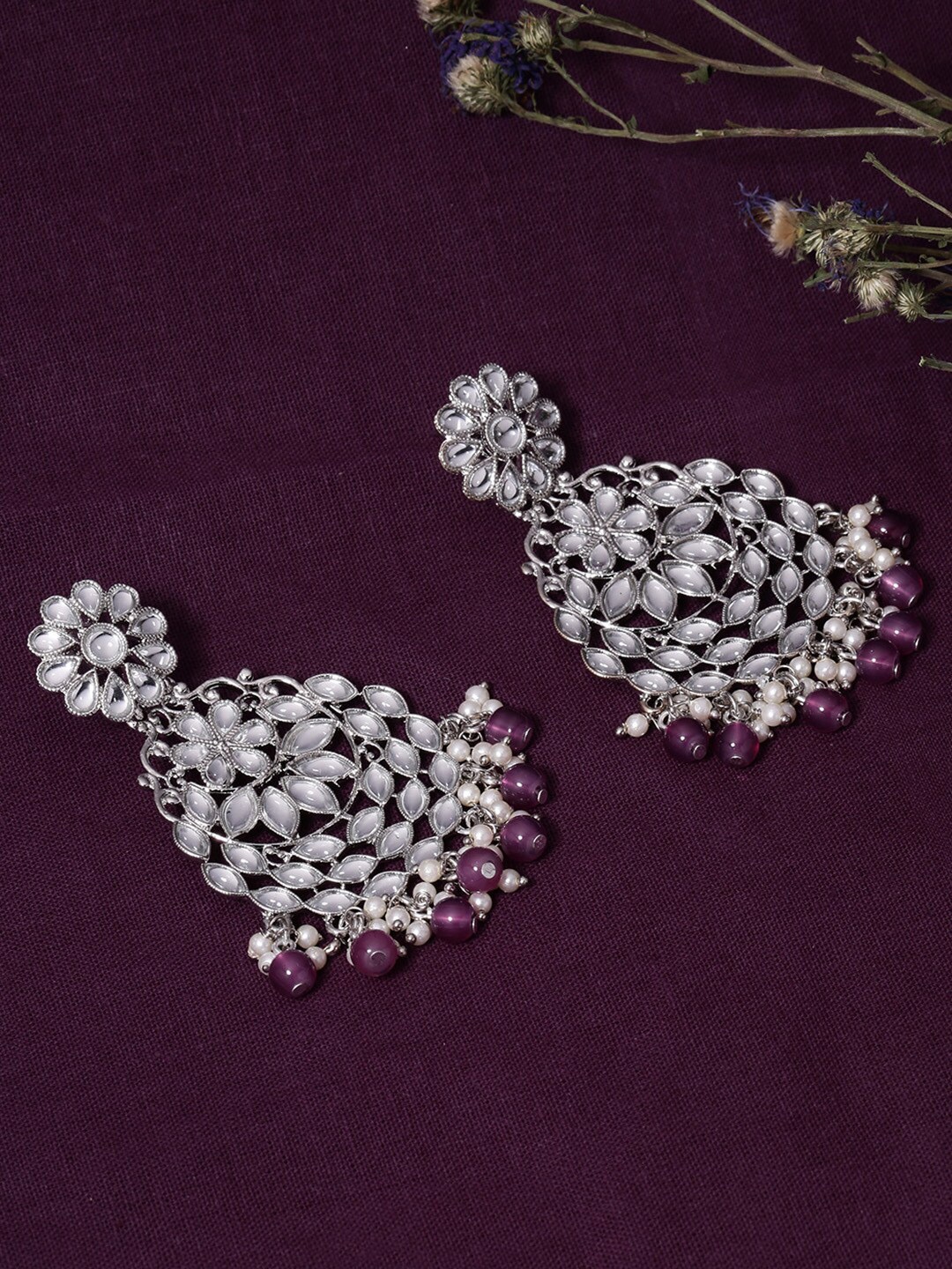 

LIVE EVIL Gold-Plated White & Purple Crescent Shaped Chandbalis