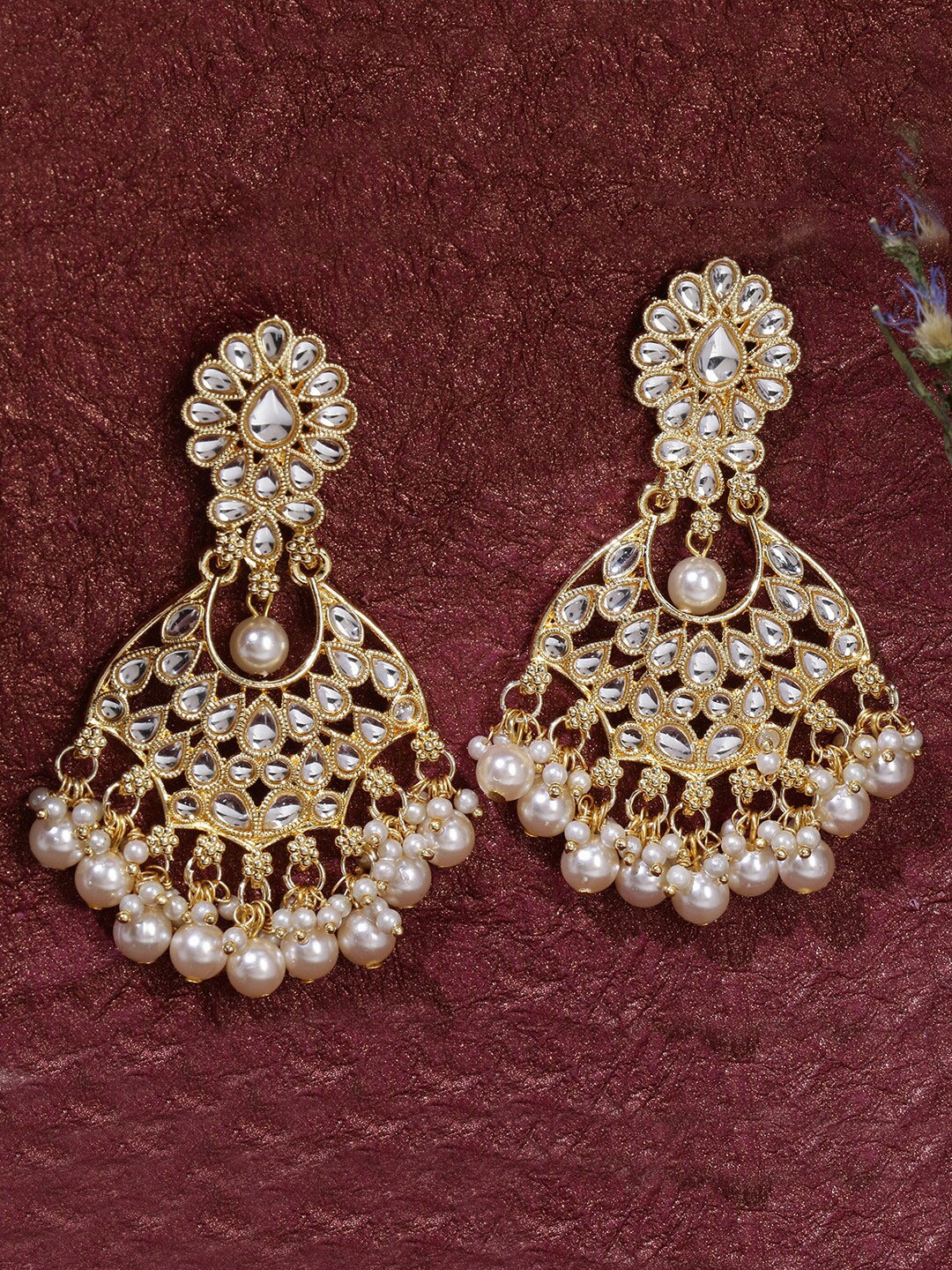 

LIVE EVIL Gold-Plated & White Contemporary Drop Earrings