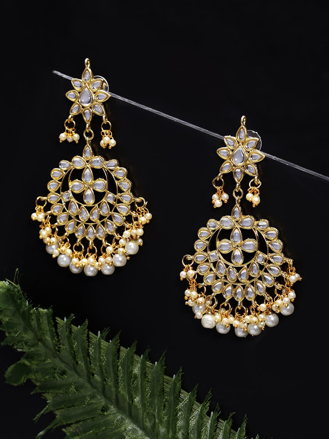 

LIVE EVIL Gold-Plated & White Crescent Shaped Chandbalis