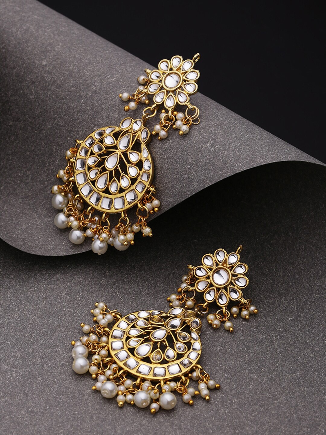 

LIVE EVIL Gold-Plated & White Crescent Shaped Chandbalis