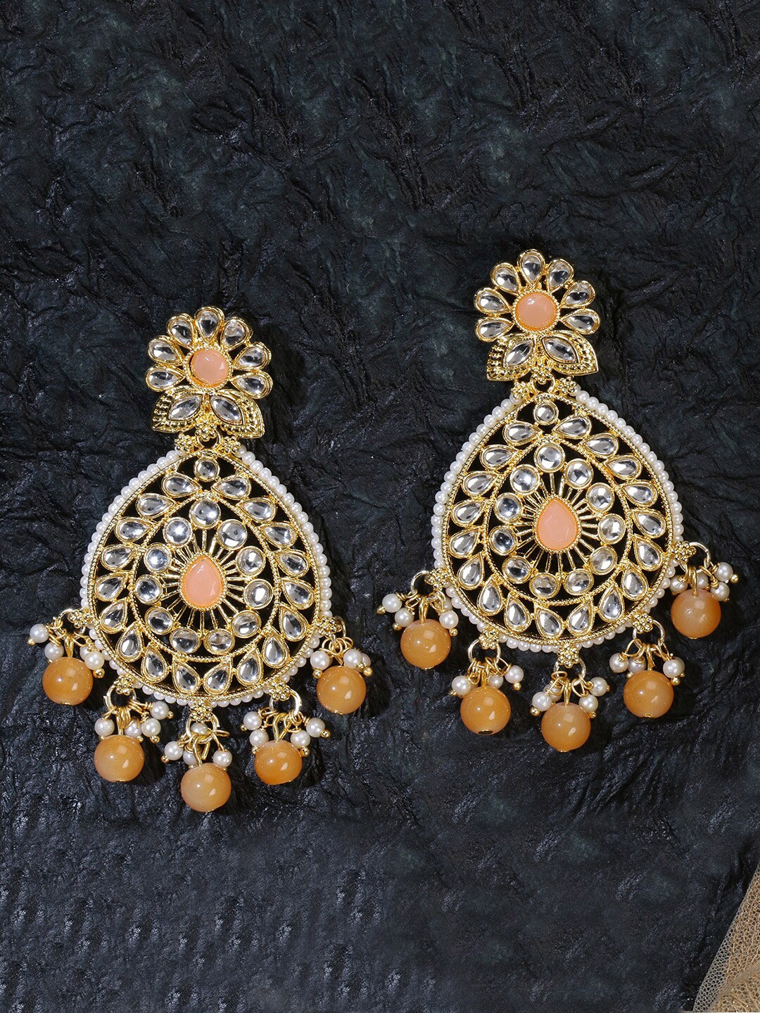 

LIVE EVIL Gold-Plated Orange & White Teardrop Shaped Drop Earrings
