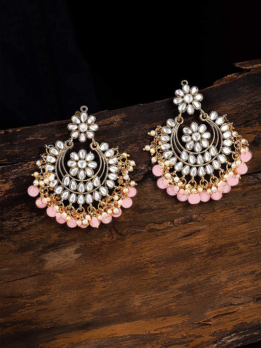 

LIVE EVIL Gold-Plated White & Pink Crescent Shaped Chandbalis