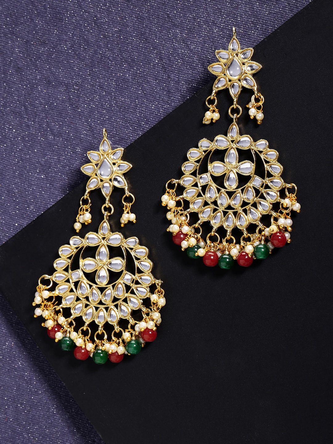 

LIVE EVIL Gold-Plated White & Maroon Teardrop Shaped Drop Earrings