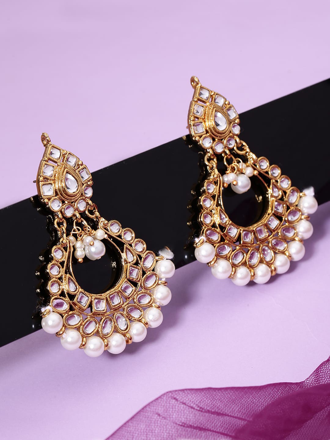 

LIVE EVIL Gold-Plated & White Crescent Shaped Chandbalis