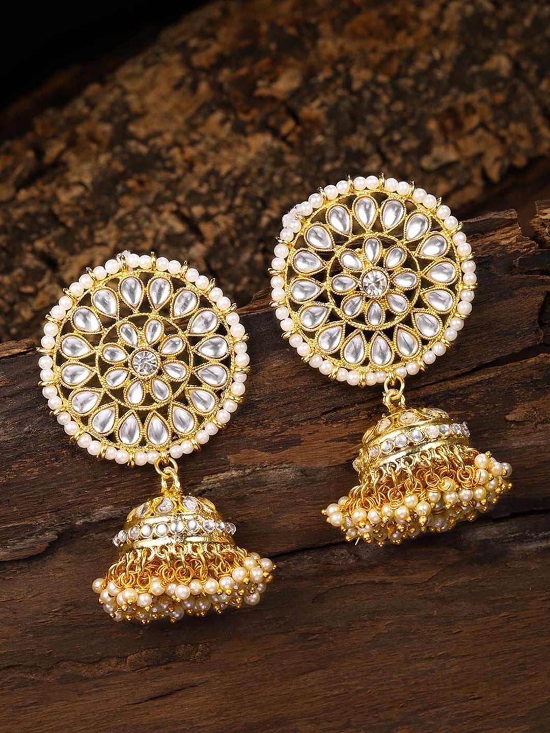 

LIVE EVIL Gold-Plated & White Dome Shaped Jhumkas
