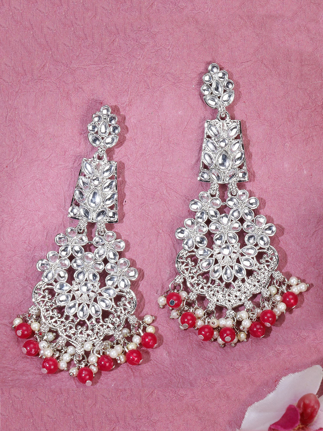 

LIVE EVIL Gold-Plated White & Red Geometric Drop Earrings