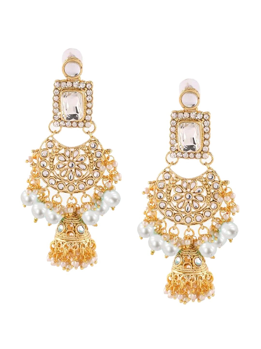 

LIVE EVIL Gold-Plated & White Crescent Shaped Jhumkas