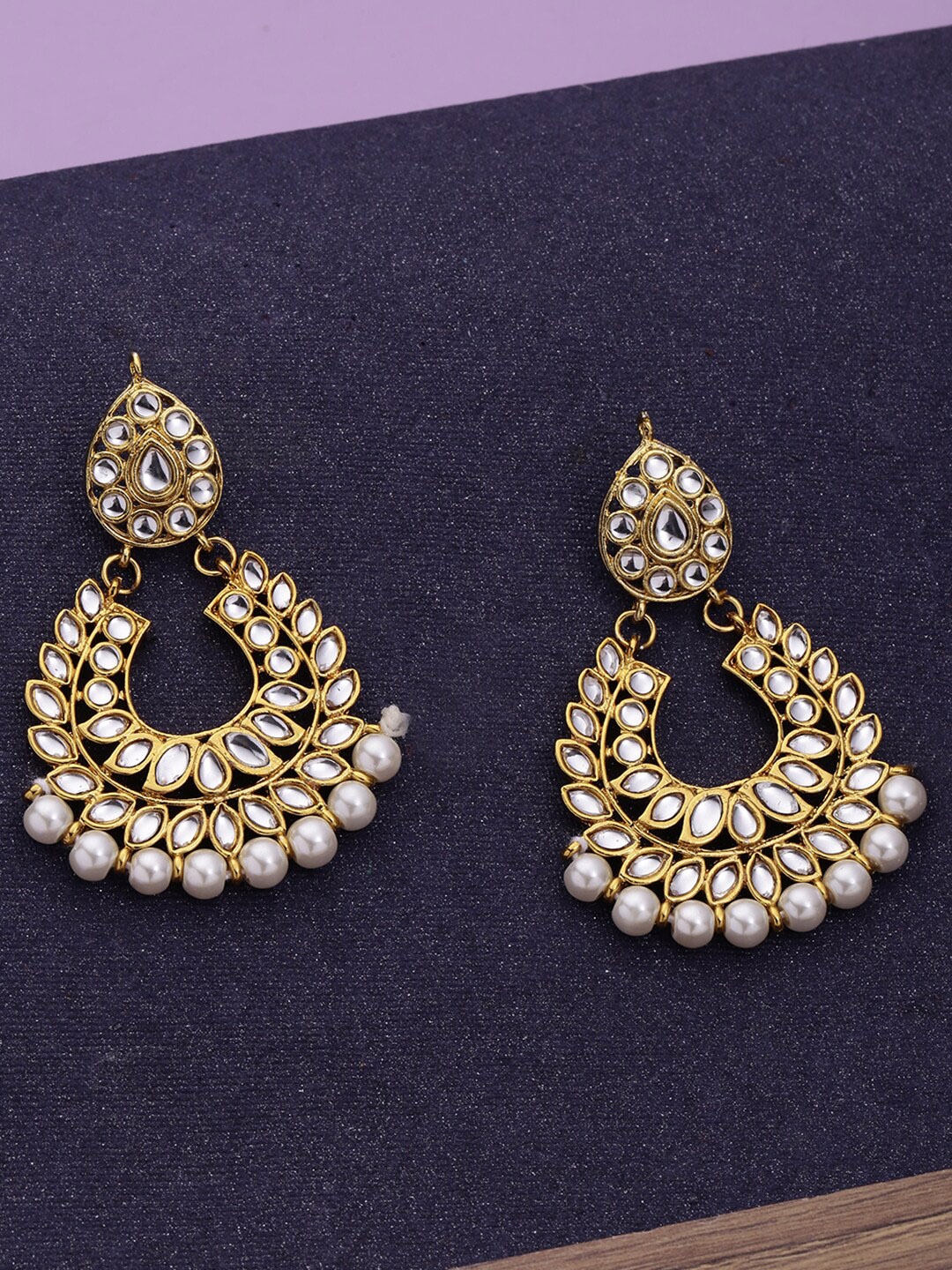 

LIVE EVIL Gold-Plated & White Teardrop Shaped Drop Earrings