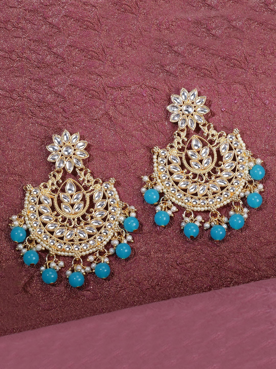 

LIVE EVIL Gold-Plated White & Blue Floral Drop Earrings